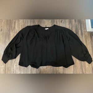 Prologue Black V-Neck Blouse | Puff Sleeve | Size Large